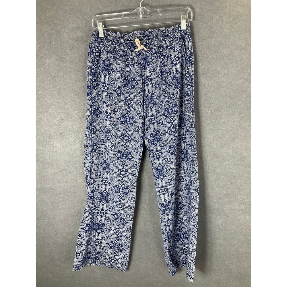 Kiss & Cry Linen Blend Pants Paisley Print Smocked‎ Waist Casual Comfy Blue L